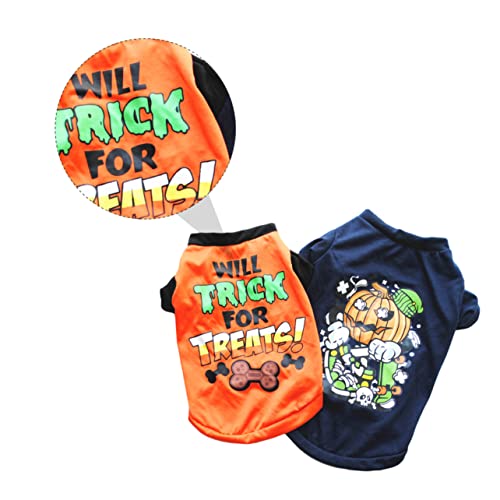 DRESSOOS Halloween Haustier Kleidung Set 2 Stücke Hund Katze T-Shirt Kostüme Spaß Kürbis Thema Für Party Foto von DRESSOOS