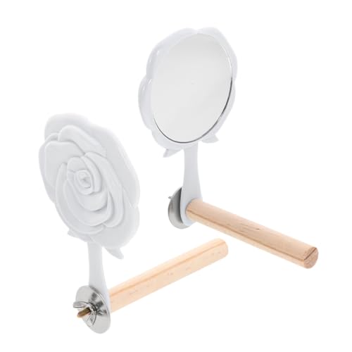 DRESSOOS 2stücke Vogel Spiegel Mit Sitzstange Papageien-Spielzeug Für Käfig Holzständer Mit Spiegel Für Nymphensittiche Wellensittiche Und Kleine Vögel Vogelzubehör Für Spiel Und von DRESSOOS