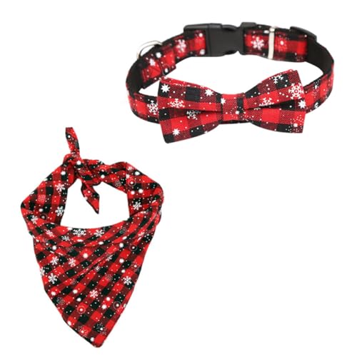 DRESSOOS 2st Haustier-weihnachtsset Pflanzengewichte Weihnachtshunde-lätzchen Weihnachtsstrumpf Stuffers Chokerkette Für Hunde Hundehalstuch Schleife Halskette Halsband Krawatte Rot von DRESSOOS