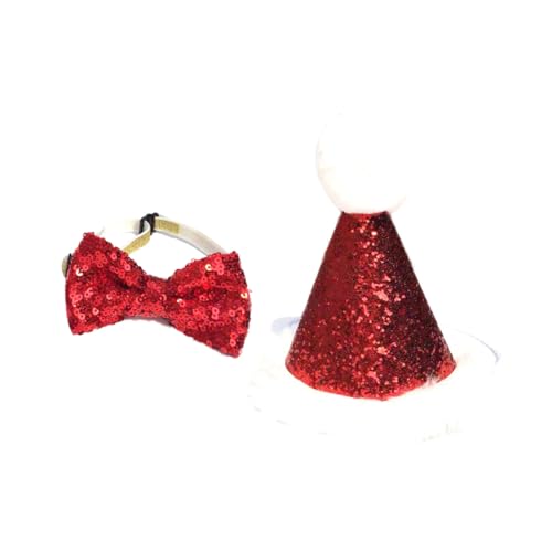 DRESSOOS 2st Haustierhut Krawatten Welpenhalsband Katzengeburtstagsmütze Hundehalsband Klein Katze Weihnachtsmütze Haustier Weihnachtsfliege Kleines Hundehalsband Zubehör Rot Die Katze von DRESSOOS