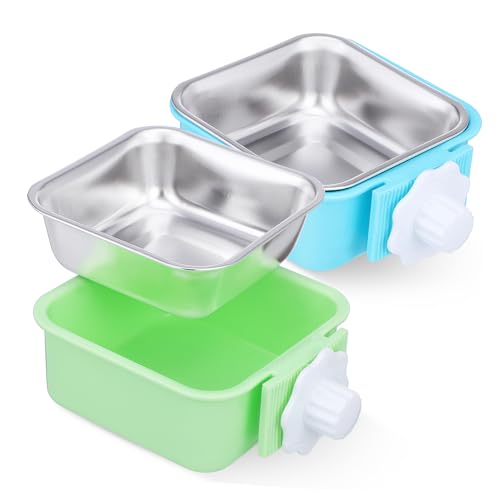 DRESSOOS Futternäpfe für Haustiere Wasserspender 2er-Pack hängender Futternapf für Hunde und Katzen Edelstahl Katzenfutter- und Wassernapf-Set von DRESSOOS