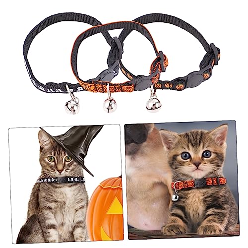 DRESSOOS 3stücke Teiliges Halloween-katzenhalsband Glocke Verstellbares Katzenhalsband Für Haustiere Süßes Design Kürbis Schädel Spinnennetz von DRESSOOS