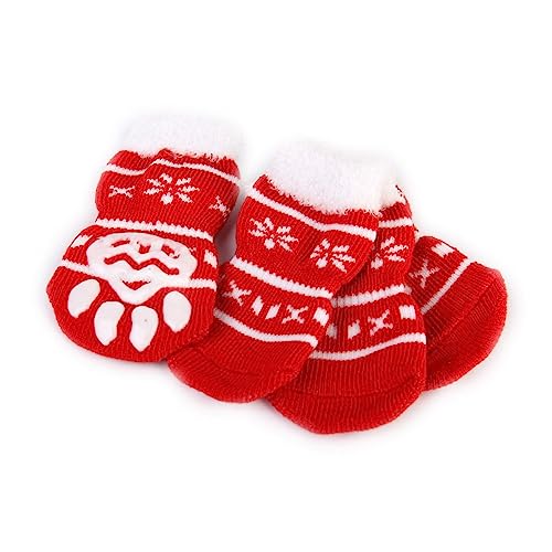 DRESSOOS Haustier-socken-Set Weihnachtsmotiv Für Hunde Und Katzen Rote Baumwollsocken Mit Sohlen Größe S von DRESSOOS