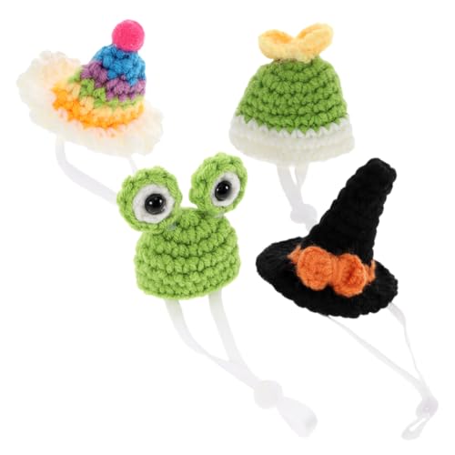 DRESSOOS 4 Stücke Haustier Strickmützen Hamster Chinchilla Mützen für Haustier Spielzeug Verstellbaren Trägern Festliche Foto Requisiten von DRESSOOS