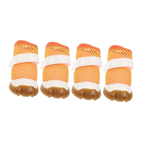 DRESSOOS 4er-Pack Hundeschuhe Atmungsaktive Welpenstiefel Klebriges Band Für Bequemen Stabilen Orange 4 Größen von DRESSOOS