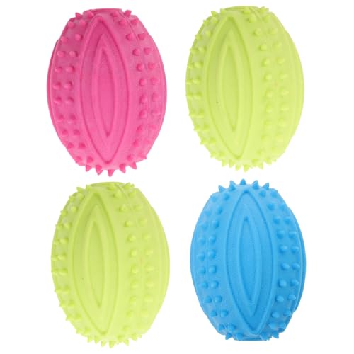 DRESSOOS Haustierspielzeug-Set 4 Hunde-Rugbybälle Fußball Hundespielzeug wetterfest flexibel leicht zu reinigen zufällige Farbe von DRESSOOS