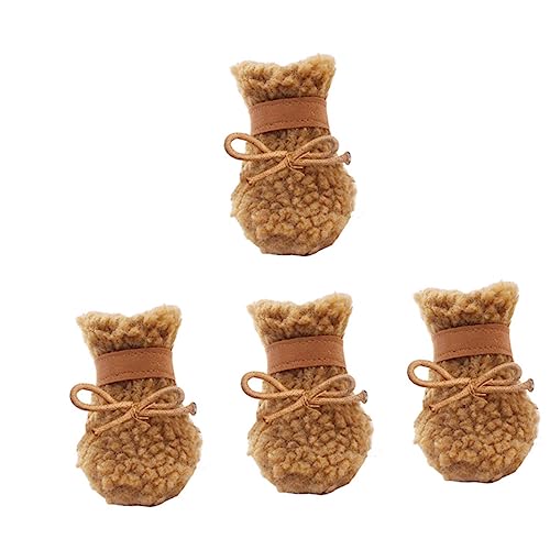 DRESSOOS 4stücke Plüsch Hundeschuhe Für Winter rutschfeste Schneeschuhe Für Hunde Braune wasserdichte Pfotenschutz-Schuhe Für Drinnen Und Draußen von DRESSOOS