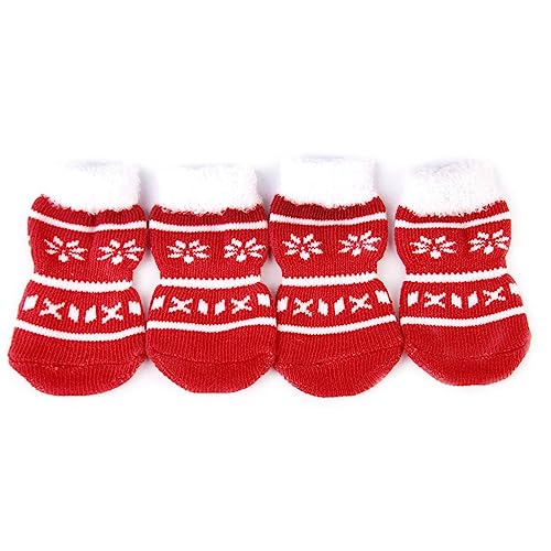 DRESSOOS 4 Stück Hundesocken weihnachtssocken weihnachtsstrumpf Katzen socken pet paw Welpe Hunde socken aus Baumwolle sockenschuhe Baumwollsocken für Haustiere Weihnachten Haustier socken von DRESSOOS