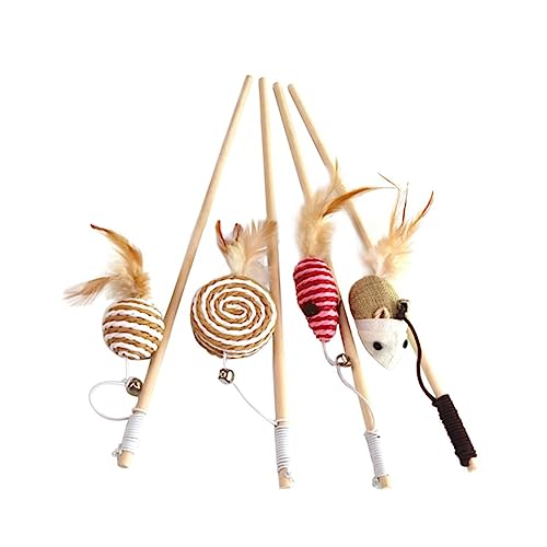 DRESSOOS 4pcs Cat Teasing Cat Sticks Cat Toy Wand Cat Teaser Wand Pet Toy Toys Cat Stick Teaser Stick Cats Wand Toy Mouse The Bell Cat Stick Toy Bamboo Wooden Pole von DRESSOOS