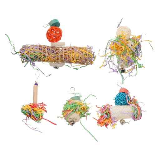 DRESSOOS 5 Stück Natürliches Zerkleinern Und Kaubares Buntes Vogelspielzeug, Hängendes Sittichspielzeug, Vogelkauspielzeug, Papageienbedarf, Hängendes Papageienspielzeug, von DRESSOOS