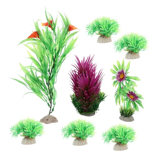 DRESSOOS 8-teiliges Set mit künstlichen Pflanzen für Aquarien realistische Dekoration aus Kunststoff für Süß- und Salzwasseraquarien von DRESSOOS