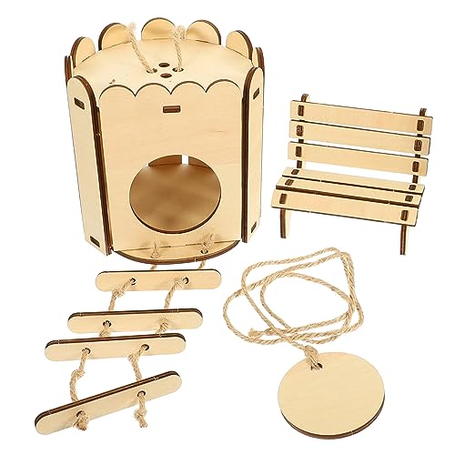 DRESSOOS DIY Hamster Holzhaus Versteck Mit Stuhl Zusammengebautes Hamster Nest Hölzerne Rückzugsmöglichkeit Für Kleintiere Hamsterkäfig Zubehör von DRESSOOS