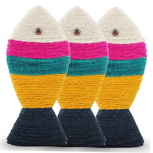 DRESSOOS Farbenfrohes Sisal Kratzbrett für Katzen und Kätzchen Fischförmiges Kratzmöbel aus Stabiler Wellpappe Langlebig und Belastbar Schützt Möbel und Fördert Gesundes Krallenwetzen von DRESSOOS