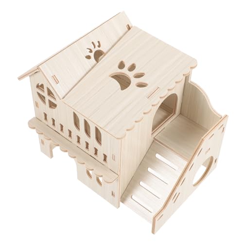 DRESSOOS Hamsterkäfig Hamstervilla Labyrinth-Kletter Hamsterverstecke Holz Hamsterspielplatz Klettern Kleines Mäusehütte Holz Großes Hamsterhaus Hölzern Doppelschicht Hamsterbedarf von DRESSOOS