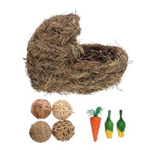 DRESSOOS Handgefertigtes Kleintiergras Nest aus Atmungsaktivem Robustem Material Natürlicher Schlaf und Spielplatz für Kaninchen Hamster und Kleine Haustiere und Wetterbeständig von DRESSOOS