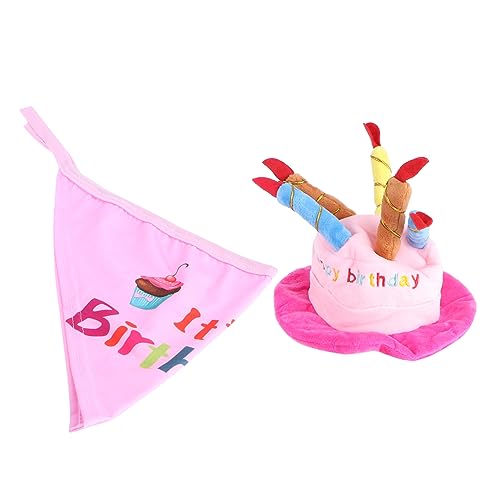 DRESSOOS Hundelätzchen Hund Geburtstag Stirnband Sabbern Lätzchen Mädchen Stirnbänder Kleideranzüge Für Mädchen Geburtstagskuchen Hund Geburtstag Bandana Mädchen Hüte Rosa Haustier Der Hund von DRESSOOS