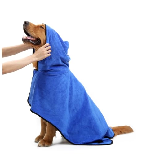 DRESSOOS Schnelltrocknendes Haustierhandtuch Bademantel für Hunde und Katzen Größe L Blau robuste Mikrofaser von DRESSOOS