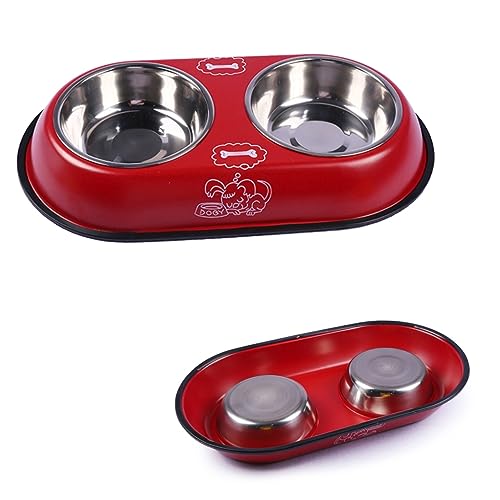 DRESSOOS Doppelter Futter- Und Wassernapf Für Hunde Edelstahl Futternapf-Set Rot Ohne Boden Geeignet Für Welpen Und Katzen DRESSOOS Doppelter Futter- Und Wassernapf Für Hunde Edelstahl Futternapf-Set Rot Ohne Boden Geeignet Für Welpen Und Katzen von DRESSOOS
