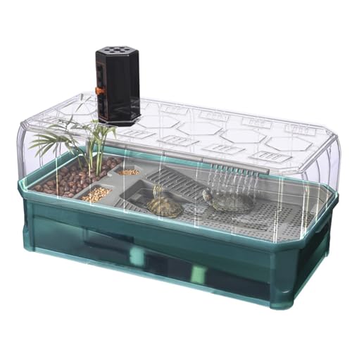 Großes Aquarium-Tank, Kunststoff, Schildkröten-Lebensraum, Terrarium-Starter-Set, Abdeckungs-Set, Schildkröten-Einstreu, Duschfiltersystem, Behälter, Reptilien-Terrarien, Zuchtbox (Gr von DRFGHK