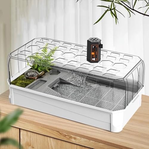 Großes Aquarium-Tank-Plastik-Schildkröten-Lebensraum, Terrarium-Starter-Set, Abdeckungs-Set, Schildkröten-Einstreu, Duschfiltersystem, Behälter, Reptilien-Terrarien, Zuchtbox (Wh von DRFGHK
