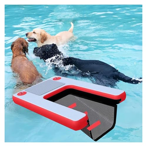 Pool Ramp for Dogs Above Ground Pool, Folding Dog Ladder Boat, with Eva Non-Slip Pad & 3 Nylon Handles Weighted Mesh Underwater, 1.5 m Raft Easy to Carry Store (Red) von DRFGHK