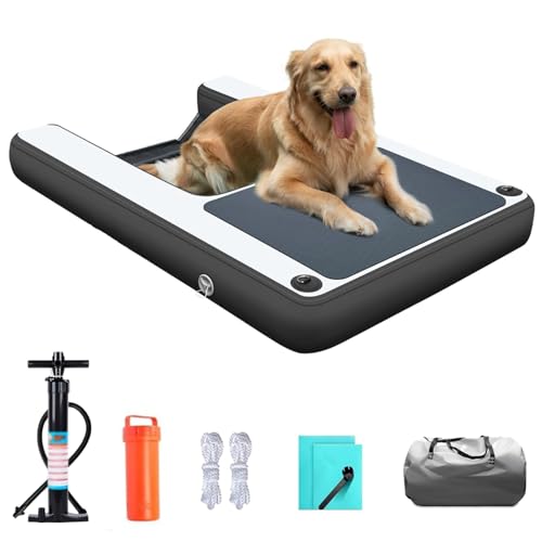 Water Dog Climbing Ladder for Large Dogs, Foldable Pool Ramp with Eva Non-Slip Pad & 3 Nylon Handles Weighted Net Underwater, 3D Step Design, Boat Lake (Black) von DRFGHK