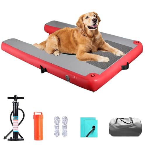 Water Dog Climbing Ladder for Large Dogs, Foldable Pool Ramp with Eva Non-Slip Pad & 3 Nylon Handles Weighted Net Underwater, 3D Step Design, Boat Lake (Red) von DRFGHK