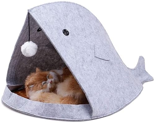 Katzenbett Haustierbett Nette Filz Haustier Katze Betten Nest Hund Haus Korb Kaninchen Haustier Höhle Lustige Fisch-Typ Haustier Nest Tragbare Faltbare Dreieck Hundesofa Schlafen (Color : Gray) von DRMEE