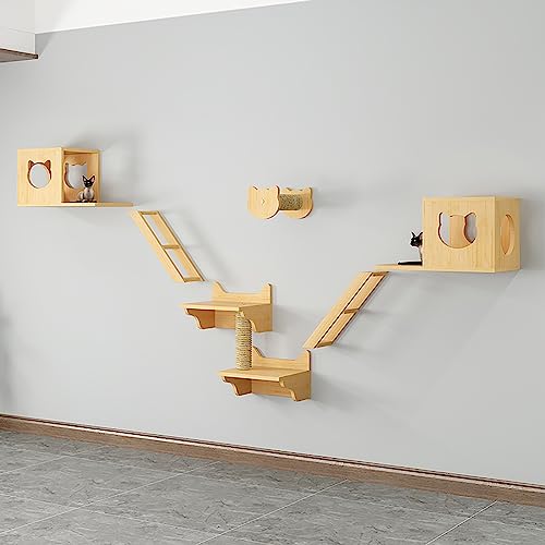 DRYIC Wandmontiertes Katzen-Klettergerüst aus massivem Holz, Katzen-Kletterwand, Katzen-Wandregale, Wand-Sprungplattform, Sprungbrett-Klettern (Style1) von DRYIC