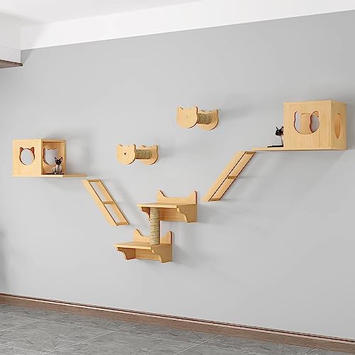 DRYIC Wandmontiertes Katzen-Klettergerüst aus massivem Holz, Katzen-Kletterwand, Katzen-Wandregale, Wand-Sprungplattform, Sprungbrett-Klettern (Style2) von DRYIC