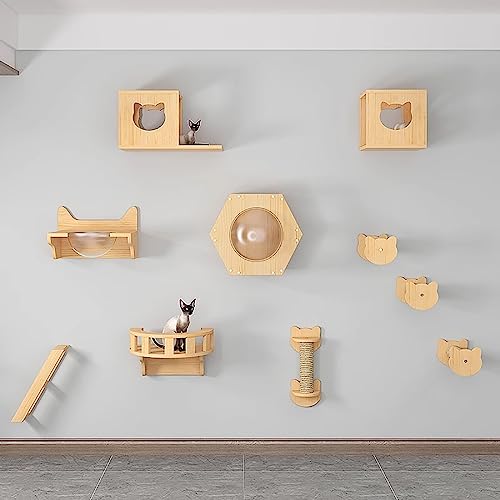 DRYIC Wandmontiertes Katzen-Klettergerüst aus massivem Holz, Katzen-Kletterwand, Katzen-Wandregale, Wand-Sprungplattform, Sprungbrett-Klettern (Style6) von DRYIC