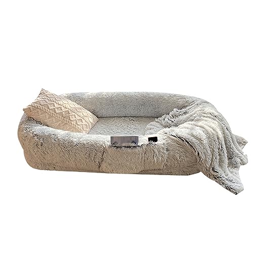 Flauschiges Hundebett, extra groß, luxuriös, Haustier, Katze, Schlafmatratze, Plüsch, Queen-Size-Größe, Haustier-Hundebett für den Menschen (braun, 6XL) von DRYIC