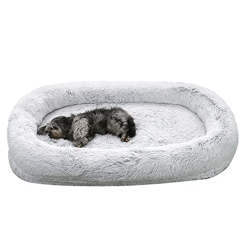 Humanoid Hundebett Waschbar Kunstfell Humanoid Hundebett für Menschen Dözing Hundebett Jumbo Hundebett Mit Decke Für Menschen Zuhause Haustiere (Grau 5XL) von DRYIC