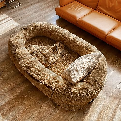 Humanoid Hundebett Waschbar Kunstpelz Humanoid Hundebett Für Menschen Dösen Hundebett Jumbo Hundebett Mit Decke Für Menschen Zuhause Haustiere (Braun, 6XL) von DRYIC