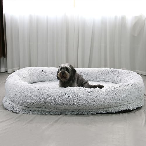 Hundebett in menschlicher Größe, flauschig, humanoid, Jumbo-Hundebett für Menschen, Donut, weich, luxuriös, mit Kissen und Decke (Grau, 5XL) von DRYIC