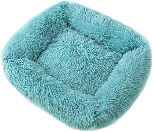 DSAoTeng Donut-Bett für Hunde und Katzen, flauschiges Plüschbett, rechteckig, warm und weich, gemütlich, mit rutschfester Unterseite und waschbar, Größe M (65 x 55 x 18 cm), Cyanblau von DSAoTeng