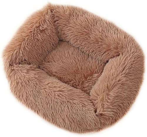 DSAoTeng Donut-Bett für Hunde und Katzen, flauschiges Plüschbett, rechteckig, warm und weich, mit rutschfester Unterseite, waschbar, Größe XS (43 x 35 x 20 cm), Hellbraun von DSAoTeng