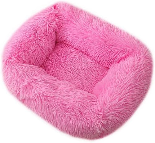 DSAoTeng Donut-Bett für Hunde und Katzen, flauschiges Plüschbett, rechteckig, warm und weich, mit rutschfester Unterseite, waschbar (XS (43 x 35 x 20 cm), Rosa) von DSAoTeng