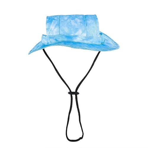 Fischerhüte für Haustiere – Batik-Baumwollvisier mit Ohrlöchern, verstellbare runde Krempe, Fischermütze, Sonnenschutz für kleine Hunde, Katzen, Sommer, Outdoor, Reisen, Strand (Nr. 1, S) von DSAoTeng