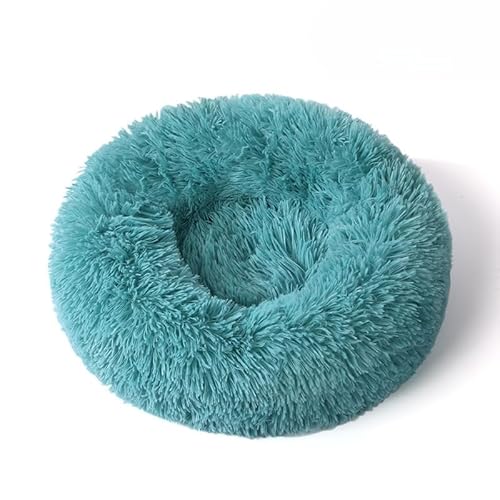Rundes flauschiges Haustierbett – weiches beruhigendes Donut-Bett, warmes, pelziges PP-Baumwoll-Füllungskissen, selbstwärmendes Komfortnest für kleine Hunde, Katzen, für den Innenbereich von DSAoTeng