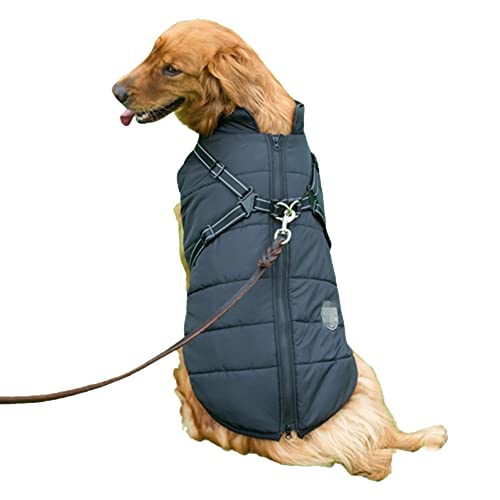 DSHJIE Haustier Hund Wintermantel, Fleece Gefütterte Hundejacke, Winddichte Hundekleidung Outfit Weste, Wasserdichter Hunderegenmantel Winter für Mittlere Große Hunde (4XL,Black) von DSHJIE