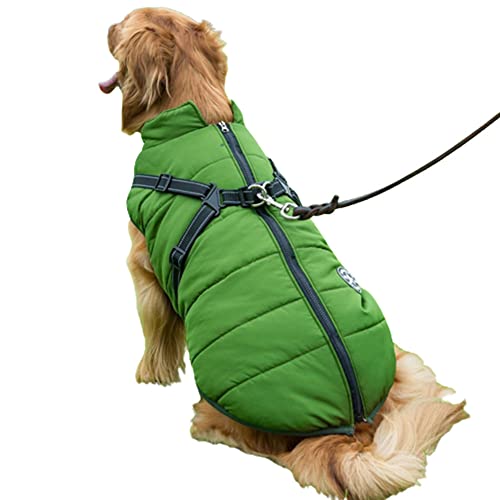 DSHJIE Haustier Hund Wintermantel, Fleece Gefütterte Hundejacke, Winddichte Hundekleidung Outfit Weste, Wasserdichter Hunderegenmantel Winter für Mittlere Große Hunde (4XL,Green) von DSHJIE