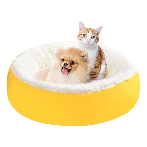 DSOPV Katzenbett, rundes Plüschbett, waschbar, rutschfeste Unterseite, flauschiges rundes Haustierbett, für kleine, mittelgroße und große Katzenhunde (Gelb-M) von DSOPV