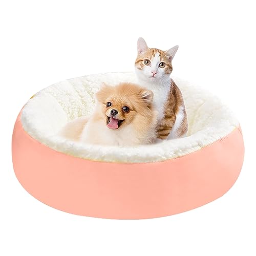 DSOPV Katzenbett, rundes Plüschbett, waschbar, rutschfeste Unterseite, flauschiges rundes Haustierbett, für kleine, mittelgroße und große Katzenhunde (Rosa-L) von DSOPV