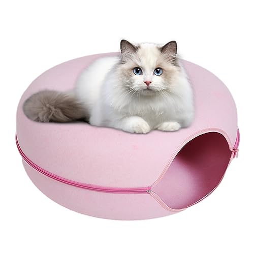 DSOPV Katzentunnelbett, vier Jahreszeiten verfügbar, Katzennest, abnehmbares rundes Filz-Katzenrohr-Spielspielzeug mit Guckloch, waschbarer Innen-Katzenspieltunnel für ca. 4,1 kg kleine Haustiere, von DSOPV