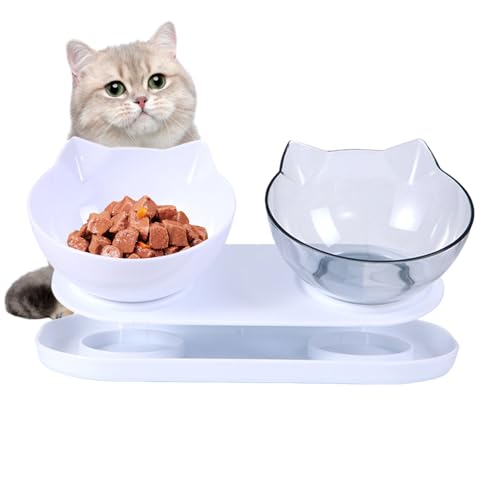 Futternapf für Katzen, 15 Grad geneigt, abnehmbar, erhöht, 2 Katzenschüsseln, multifunktional, für Wasser, Trockenfutter und Nassfutter (C) von DSOPV