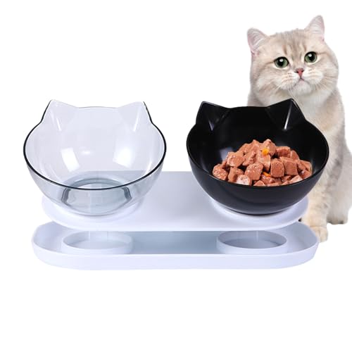 Futternapf für Katzen, 15 Grad geneigt, abnehmbarer erhöhter Futternapf, 2 Katzenschüssel-Set, multifunktional, für Wasser, Trockenfutter und Nassfutter (B) von DSOPV