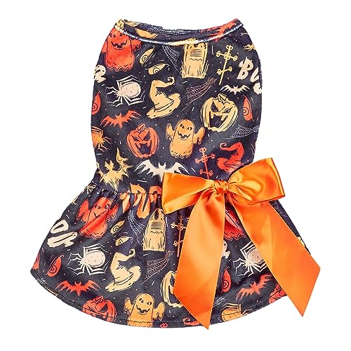 Haustier-Kleid, Halloween-Kleid, Kürbis-Druck, Haustierkleidung, kleine Hunde, niedlicher Hund, Haustier-Mädchen, Welpen, Outfits für Mädchen, Hunde, Katzen, Strand (A) von DSOPV