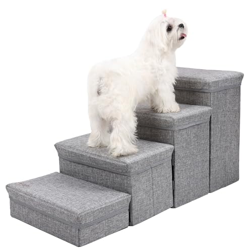 Hundetreppe für kleine Hunde, Kreative Welpenbetttreppe 4-stufige Haustiertreppe, rutschfeste Hunderampe, mit Aufbewahrung, nicht reizende faltbare Indoor-Hundehütten-Treppe, für Hochbett und Couch Hundetreppe für kleine Hunde, Kreative Welpenbetttreppe 4-stufige Haustiertreppe, rutschfeste Hunderampe, mit Aufbewahrung, nicht reizende faltbare Indoor-Hundehütten-Treppe, für Hochbett und Couch von DSOPV