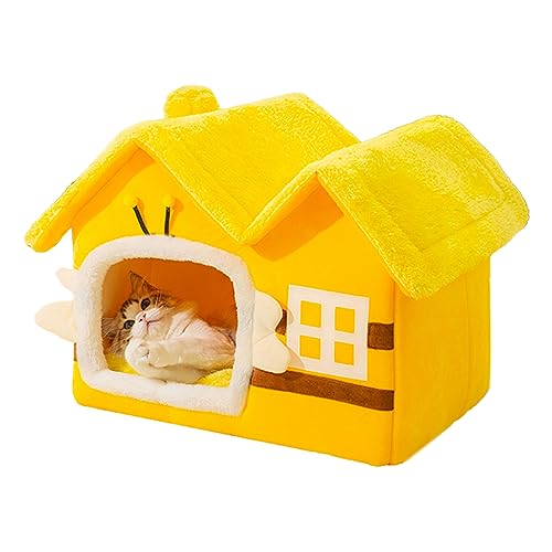 Katzenbetthöhle, Bienen-Doppel-Top-Katzenbetthöhle, abnehmbar, waschbar, zusammenklappbar, warm, vier Jahreszeiten, universelles Katzenhaus für Herbst und Winter, Katzenverstecke, Schlafbett und Katzenbetthöhle, Bienen-Doppel-Top-Katzenbetthöhle, abnehmbar, waschbar, zusammenklappbar, warm, vier Jahreszeiten, universelles Katzenhaus für Herbst und Winter, Katzenverstecke, Schlafbett und von DSOPV